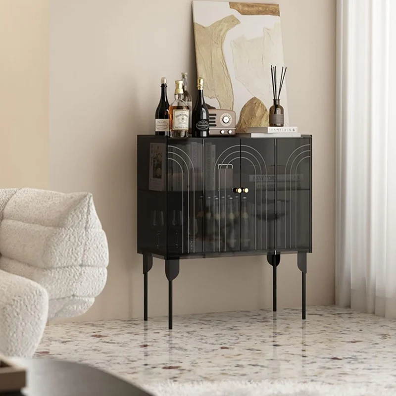 Contemporary Scandinavian Rectangular Iron Acrylic Storage Cabinet 3-Tier For Living Room