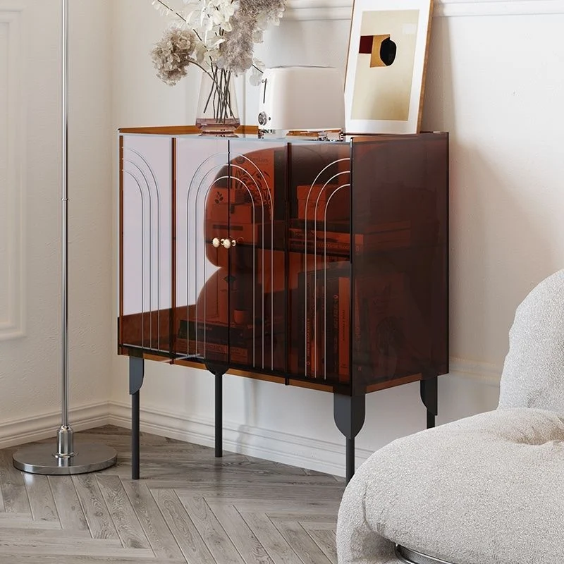 Contemporary Scandinavian Rectangular Iron Acrylic Storage Cabinet 3-Tier For Living Room