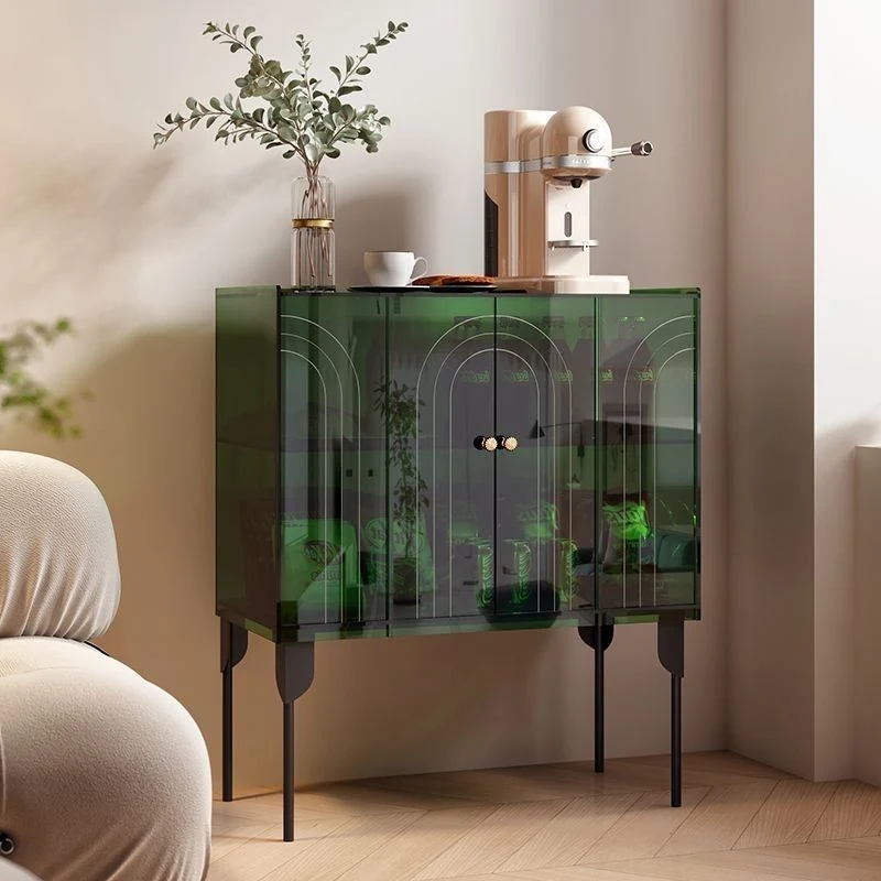 Contemporary Scandinavian Rectangular Iron Acrylic Storage Cabinet 3-Tier For Living Room