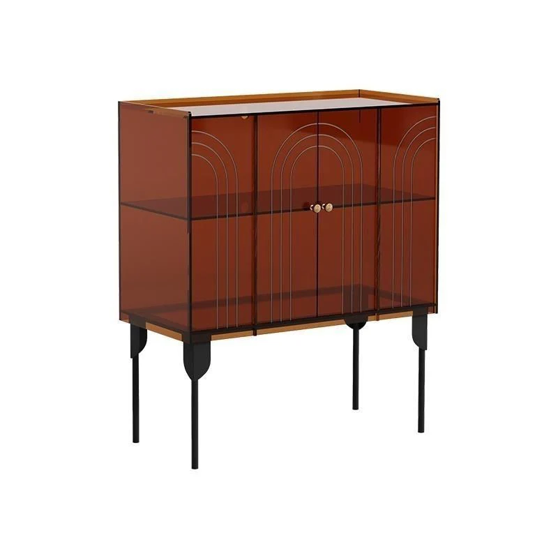 Contemporary Scandinavian Rectangular Iron Acrylic Storage Cabinet 3-Tier For Living Room