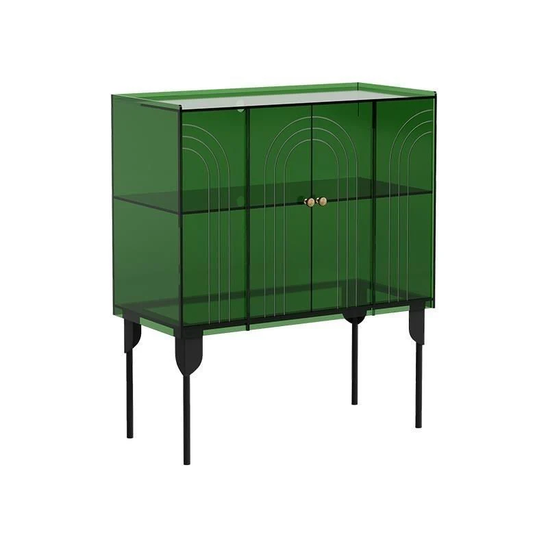 Contemporary Scandinavian Rectangular Iron Acrylic Storage Cabinet 3-Tier For Living Room