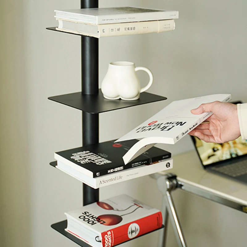 Modern Minimalist Column Iron Bookshelves Rotatable Design For Home Office