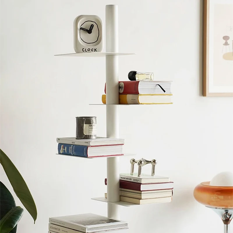 Modern Minimalist Column Iron Bookshelves Rotatable Design For Home Office