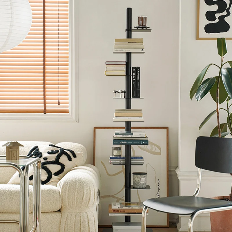 Modern Minimalist Column Iron Bookshelves Rotatable Design For Home Office