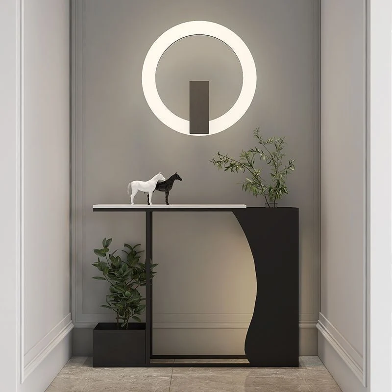 Modern Minimalist Ultra-Narrow Geometric Iron Marble Console Table 2-Tier For Entryway