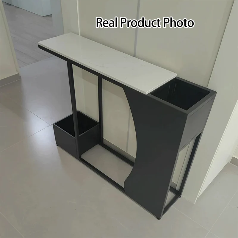 Modern Minimalist Ultra-Narrow Geometric Iron Marble Console Table 2-Tier For Entryway