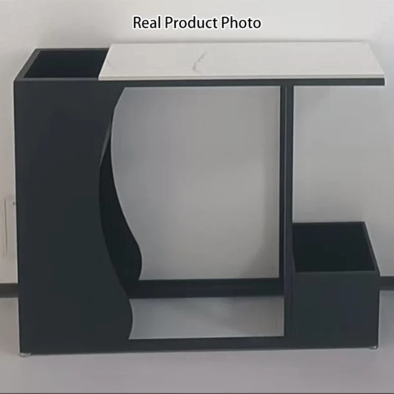 Modern Minimalist Ultra-Narrow Geometric Iron Marble Console Table 2-Tier For Entryway