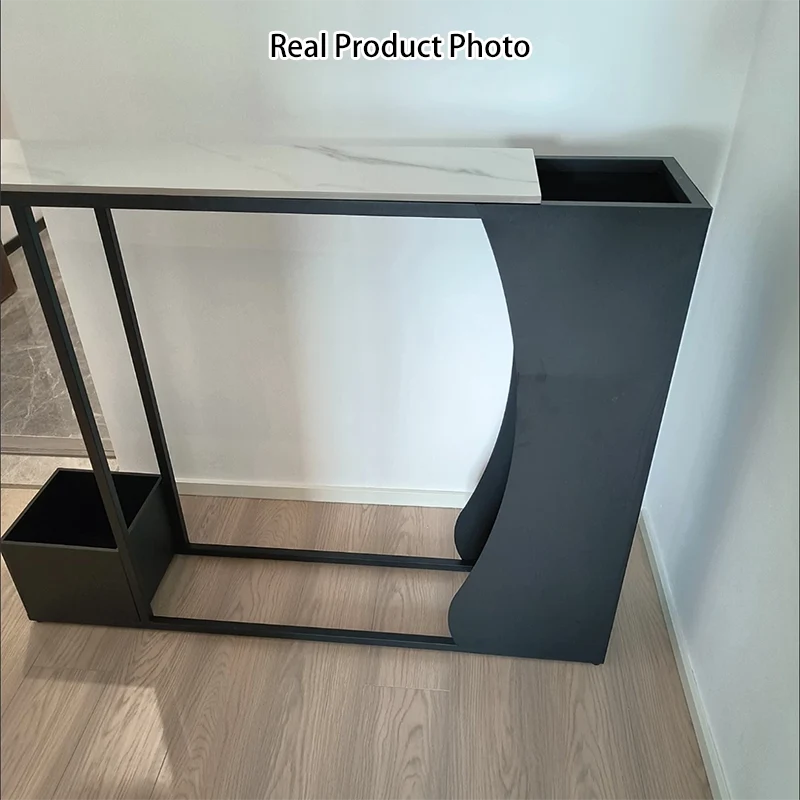 Modern Minimalist Ultra-Narrow Geometric Iron Marble Console Table 2-Tier For Entryway