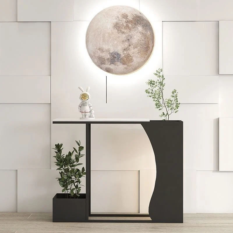 Modern Minimalist Ultra-Narrow Geometric Iron Marble Console Table 2-Tier For Entryway