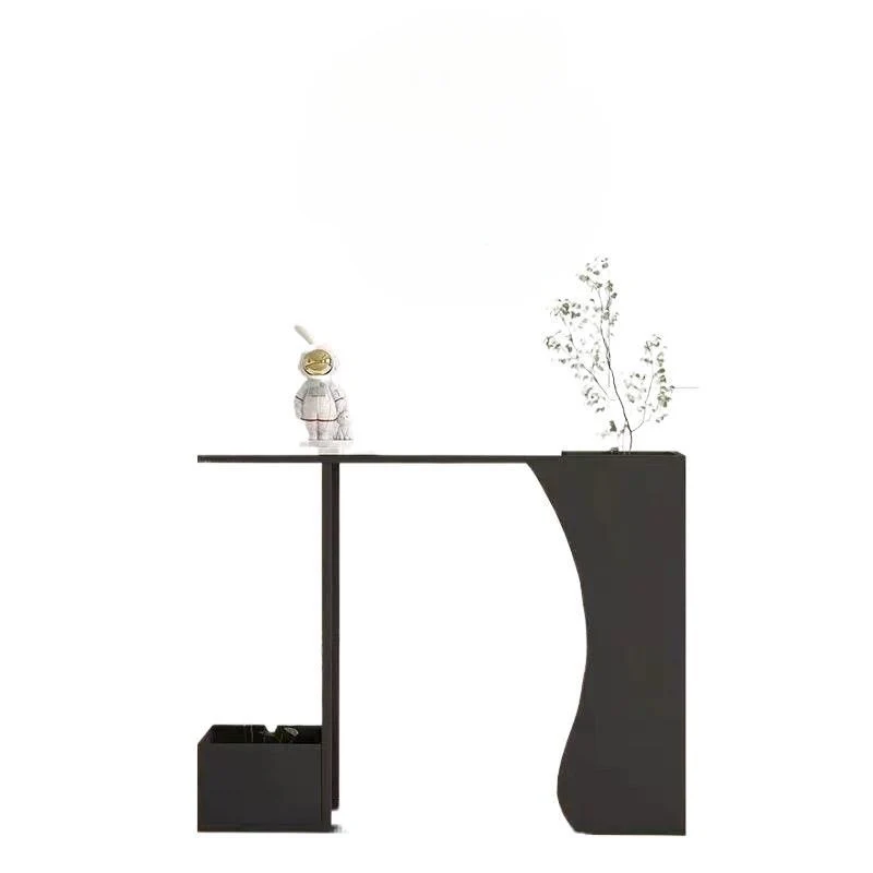 Modern Minimalist Ultra-Narrow Geometric Iron Marble Console Table 2-Tier For Entryway