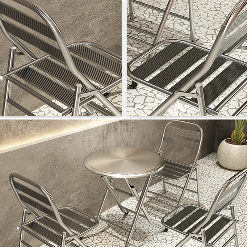 Contemporary Industrial Double-Layer Stainless Steel Rectangular Folding Dining Table & Chair Set For Restaurant