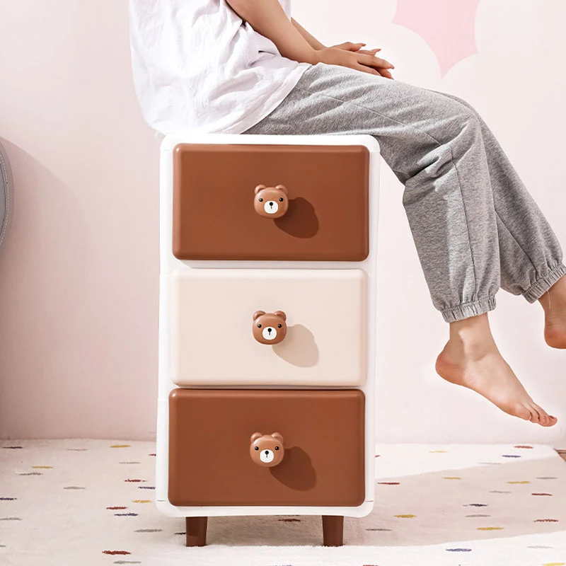 Modern Minimalist Square Rectangular Plastic PP Rabbit Bear Kids Storage Cabinet 2/3/4/5/6-Tier For Living Room