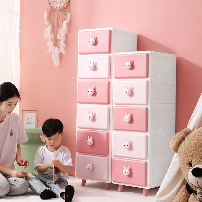 Modern Minimalist Square Rectangular Plastic PP Rabbit Bear Kids Storage Cabinet 2/3/4/5/6-Tier For Living Room