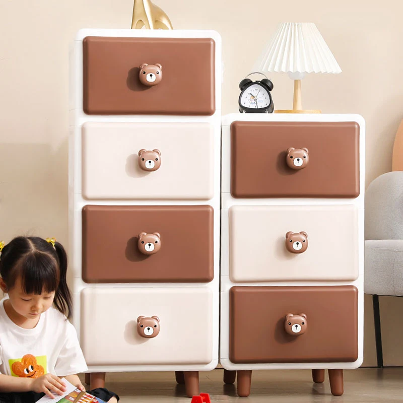 Modern Minimalist Square Rectangular Plastic PP Rabbit Bear Kids Storage Cabinet 2/3/4/5/6-Tier For Living Room