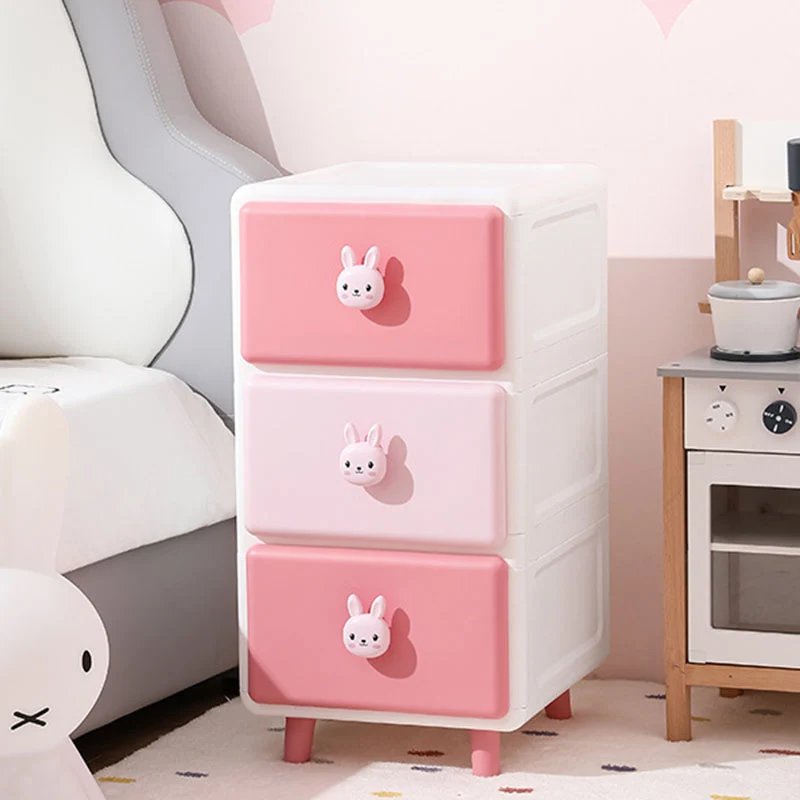 Modern Minimalist Square Rectangular Plastic PP Rabbit Bear Kids Storage Cabinet 2/3/4/5/6-Tier For Living Room