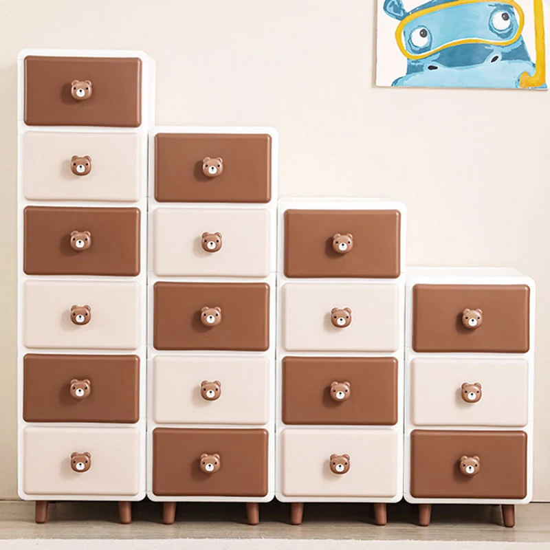 Modern Minimalist Square Rectangular Plastic PP Rabbit Bear Kids Storage Cabinet 2/3/4/5/6-Tier For Living Room