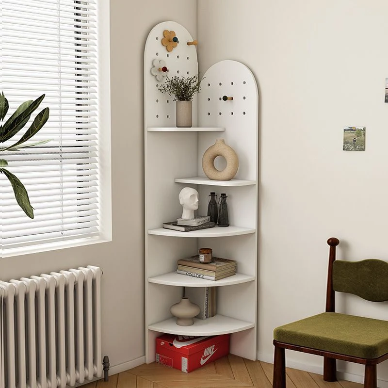 Modern Minimalist Fan-shaped Particle Board Corner Shelf Unit 5-Tier For Living Room