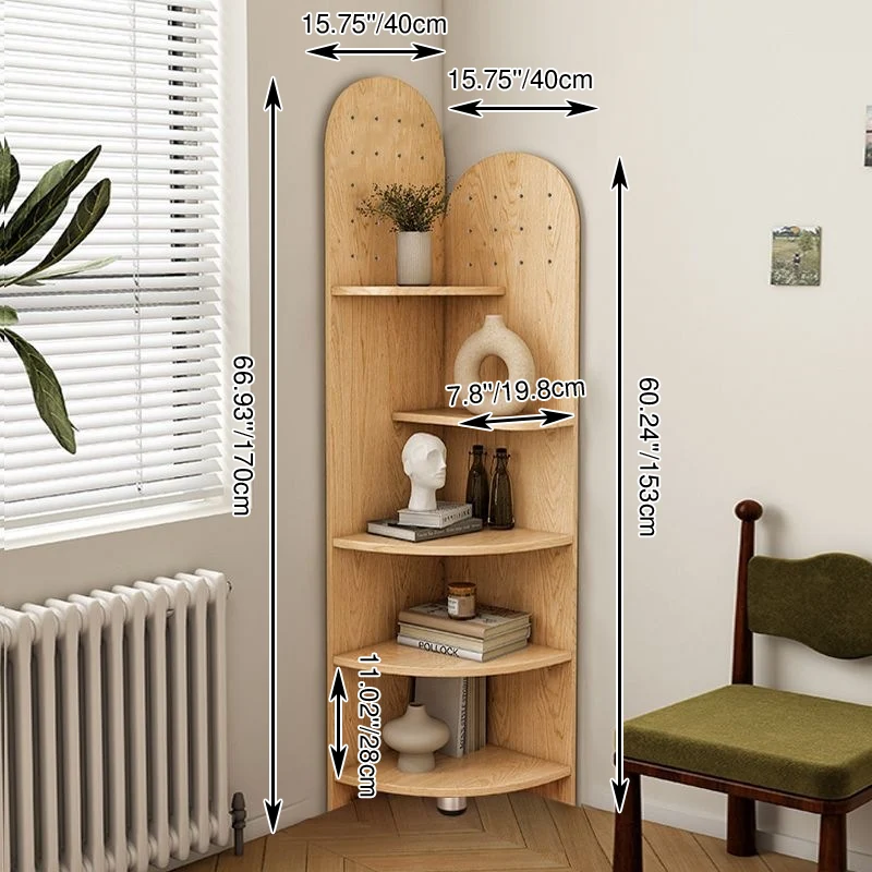 Modern Minimalist Fan-shaped Particle Board Corner Shelf Unit 5-Tier For Living Room