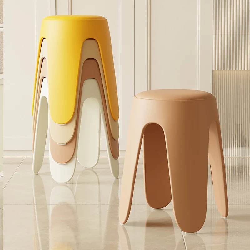 Contemporary Scandinavian Round PU Leather Upholstered Plastic Stackable Chair For Bedroom
