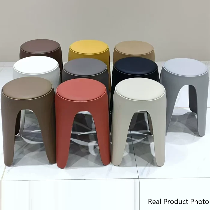 Contemporary Scandinavian Round PU Leather Upholstered Plastic Stackable Chair For Bedroom