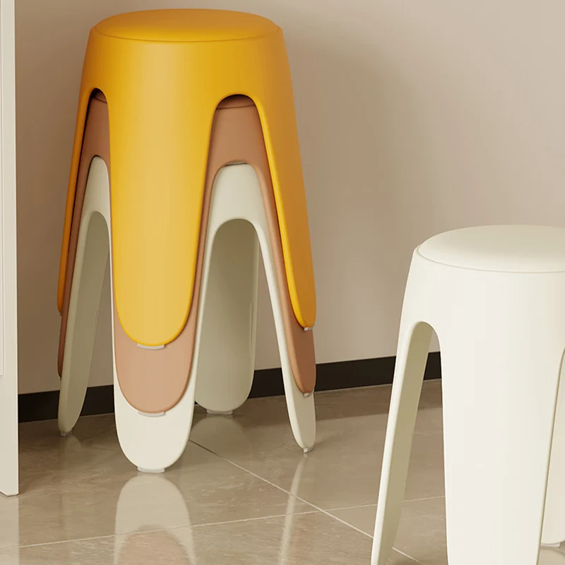 Contemporary Scandinavian Round PU Leather Upholstered Plastic Stackable Chair For Bedroom