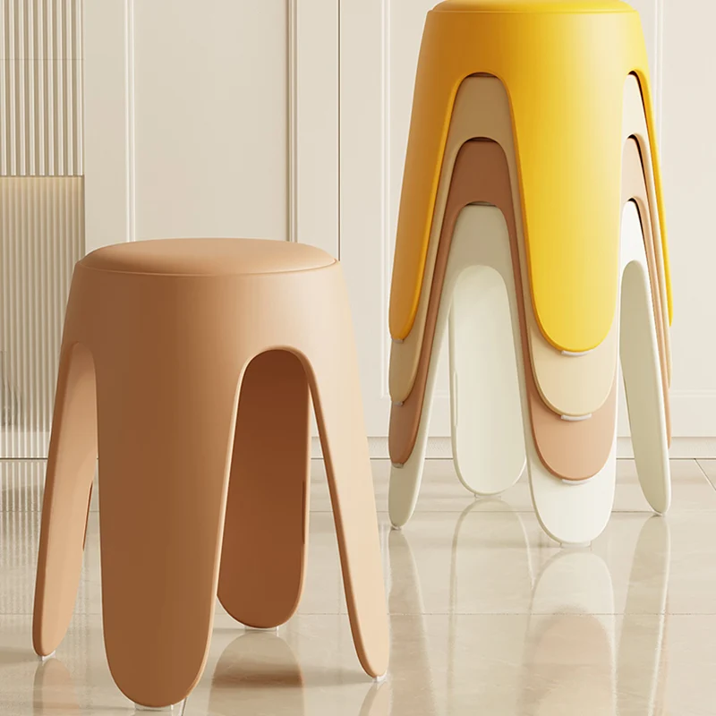 Contemporary Scandinavian Round PU Leather Upholstered Plastic Stackable Chair For Bedroom