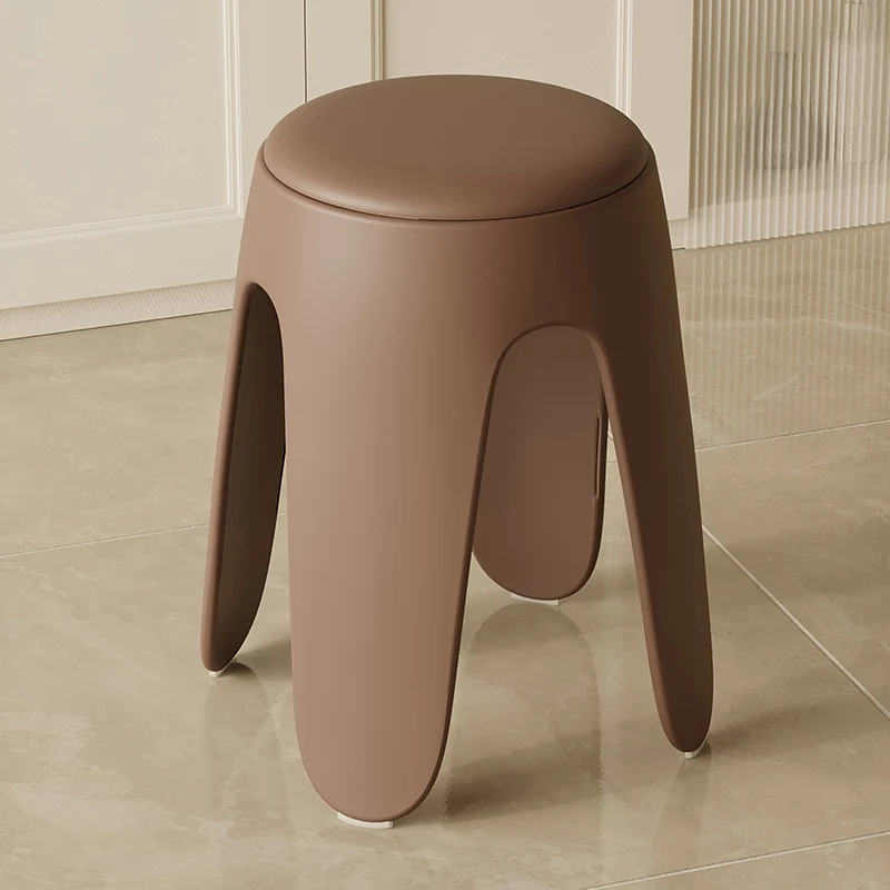 Contemporary Scandinavian Round PU Leather Upholstered Plastic Stackable Chair For Bedroom