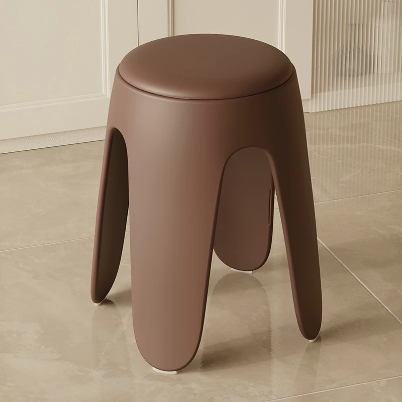 Contemporary Scandinavian Round PU Leather Upholstered Plastic Stackable Chair For Bedroom