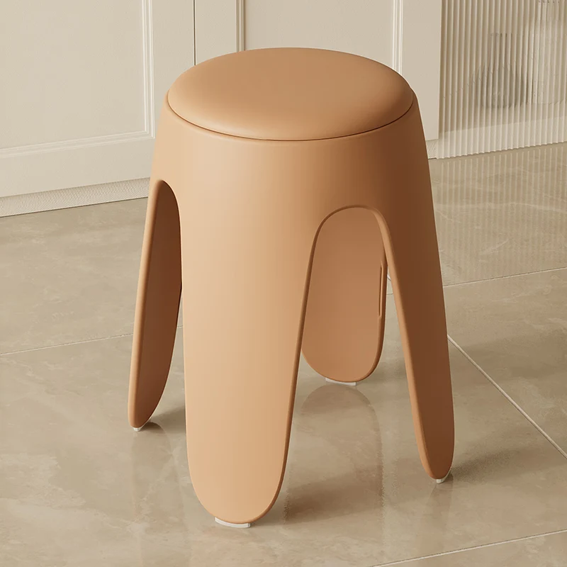 Contemporary Scandinavian Round PU Leather Upholstered Plastic Stackable Chair For Bedroom