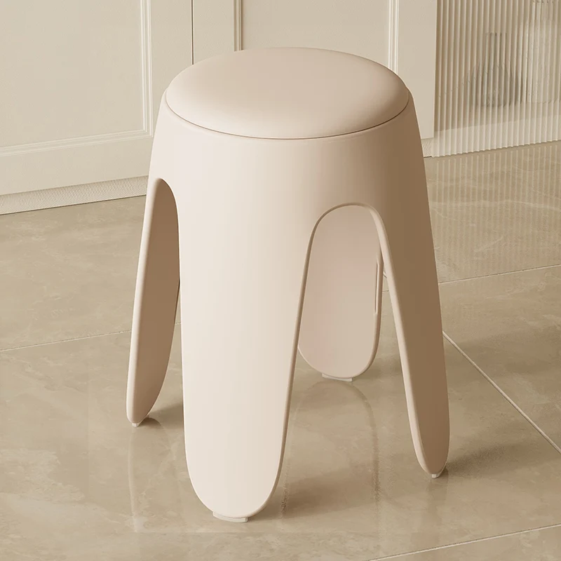 Contemporary Scandinavian Round PU Leather Upholstered Plastic Stackable Chair For Bedroom
