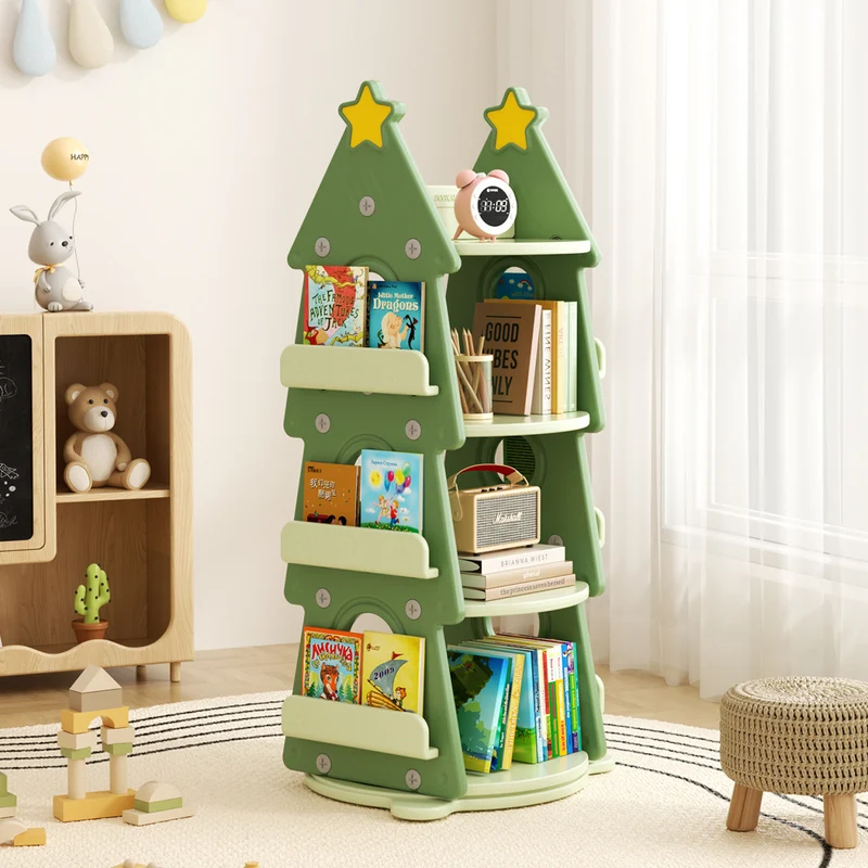 Contemporary Creative Christmas Tree-Shaped Eco-Friendly HDPE Rotatable Bookshelves 4-Tier For Home Office