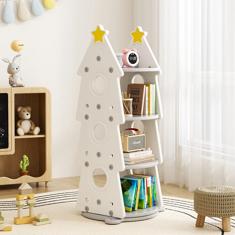 Contemporary Creative Christmas Tree-Shaped Eco-Friendly HDPE Rotatable Bookshelves 4-Tier For Home Office