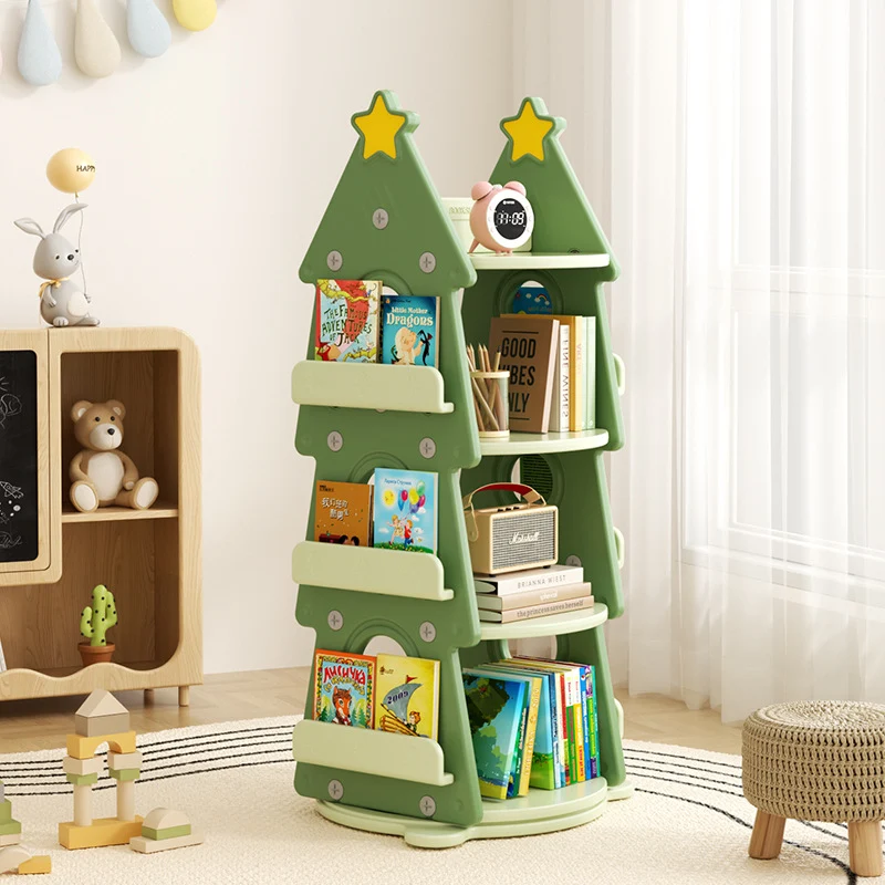 Contemporary Creative Christmas Tree-Shaped Eco-Friendly HDPE Rotatable Bookshelves 4-Tier For Home Office
