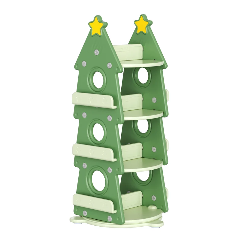 Contemporary Creative Christmas Tree-Shaped Eco-Friendly HDPE Rotatable Bookshelves 4-Tier For Home Office