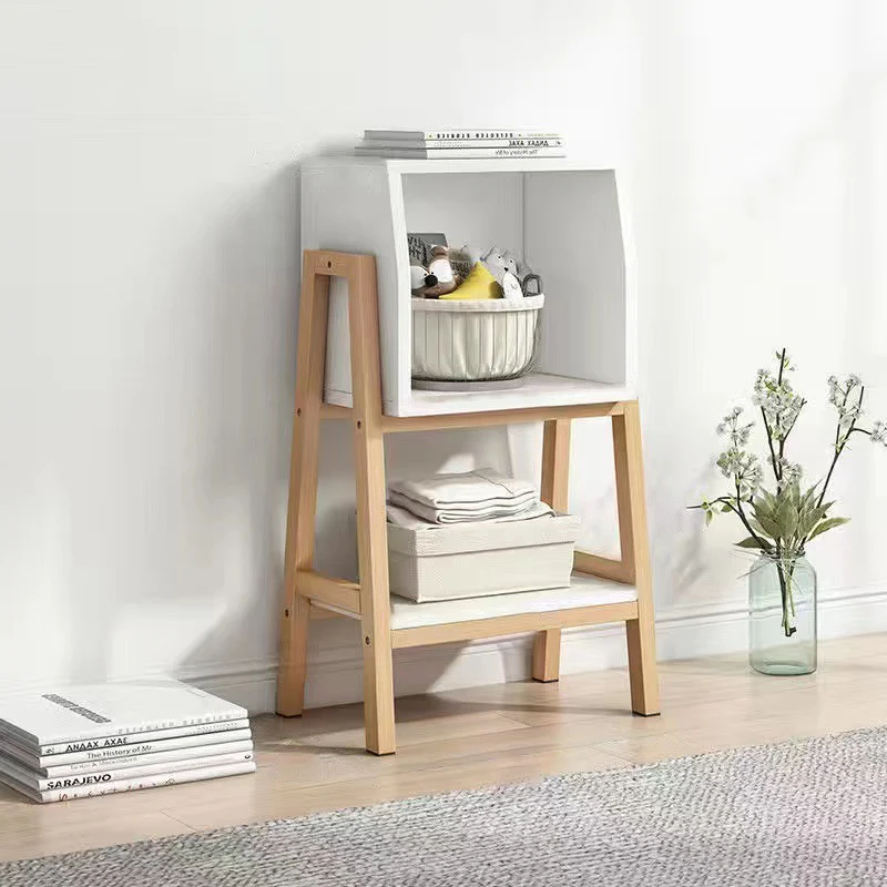 Modern Minimalist Square Pine Solid Wood Medium-Density Fiberboard Bookshelf 1/2-Cabinet For Living Room