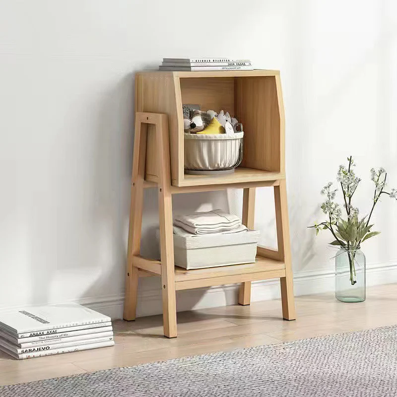 Modern Minimalist Square Pine Solid Wood Medium-Density Fiberboard Bookshelf 1/2-Cabinet For Living Room