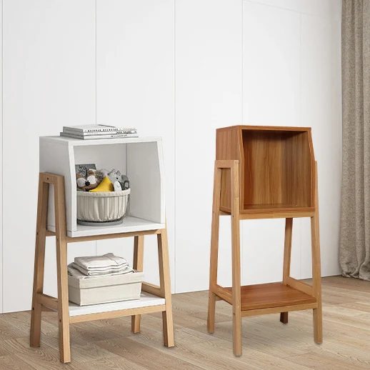 Modern Minimalist Square Pine Solid Wood Medium-Density Fiberboard Bookshelf 1/2-Cabinet For Living Room