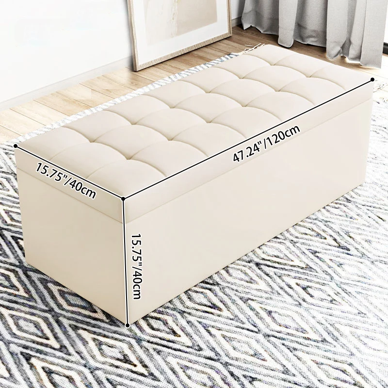 Modern Minimalist Rectangular PU Leather Faux Wood Panel Storage Bench For Living Room