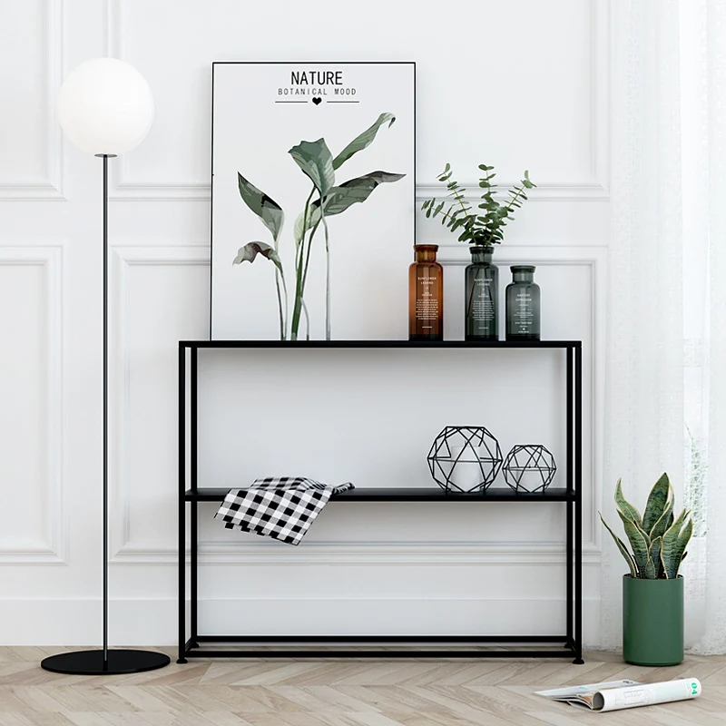 Modern Minimalist Rectangular Iron Bookshelf 2-Tier For Living Room