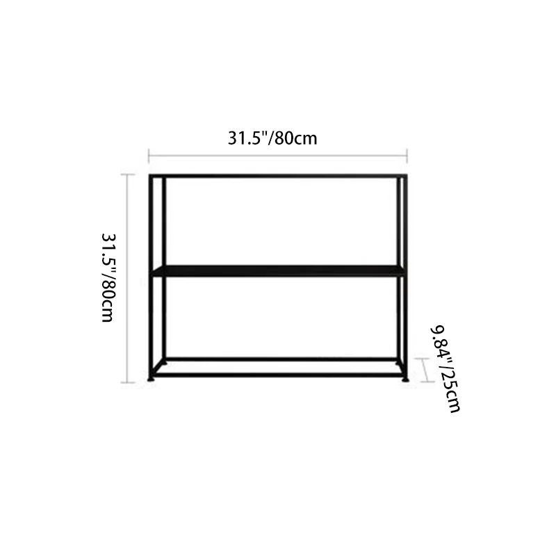 Modern Minimalist Rectangular Iron Bookshelf 2-Tier For Living Room