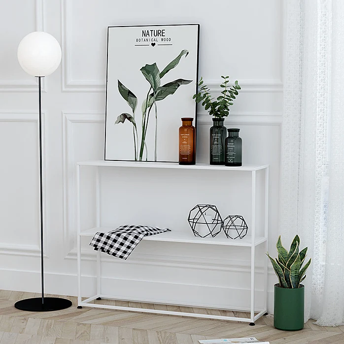 Modern Minimalist Rectangular Iron Bookshelf 2-Tier For Living Room