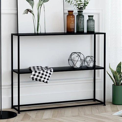 Modern Minimalist Rectangular Iron Bookshelf 2-Tier For Living Room