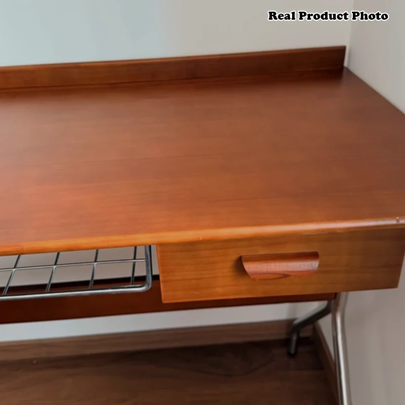 Traditional Vintage Rectangular Rubberwood Stainless Steel Desks 1-Drawer For Home Office