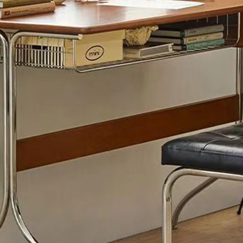 Traditional Vintage Rectangular Rubberwood Stainless Steel Desks 1-Drawer For Home Office