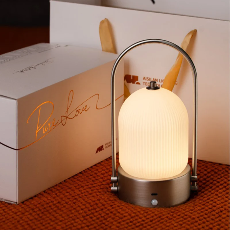Modern Minimalist Oval Metal Iron Glass Inductive Portable USB LED Table Lamp For Bedroom