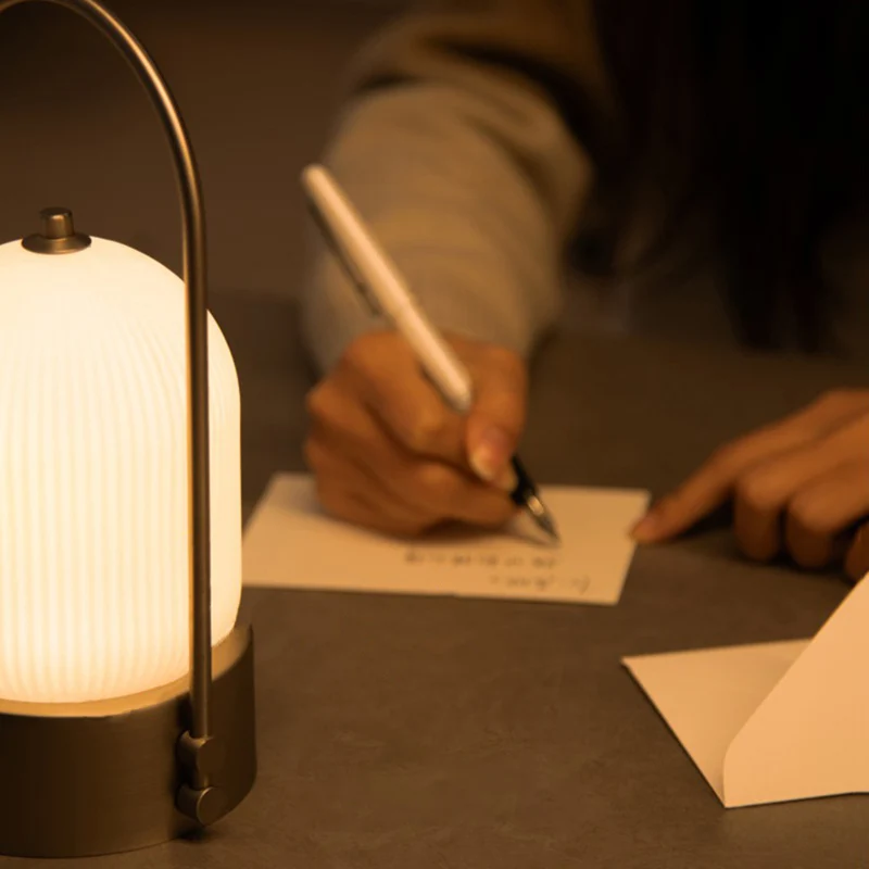 Modern Minimalist Oval Metal Iron Glass Inductive Portable USB LED Table Lamp For Bedroom