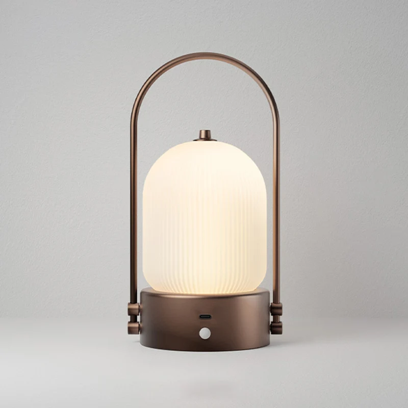 Modern Minimalist Oval Metal Iron Glass Inductive Portable USB LED Table Lamp For Bedroom