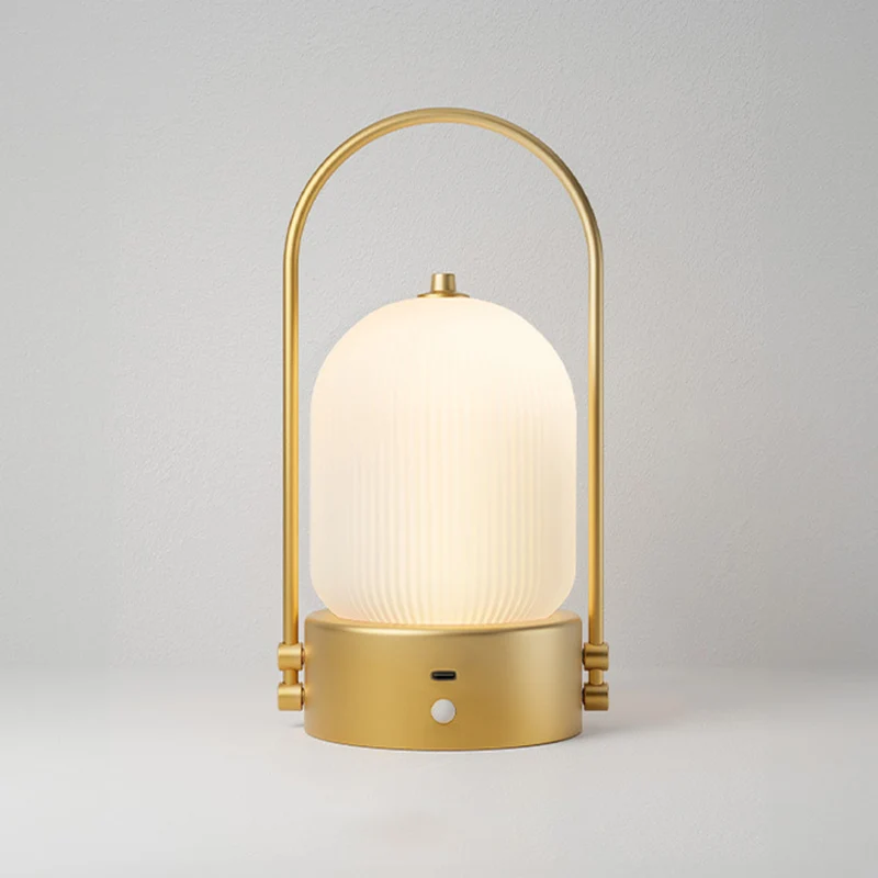 Modern Minimalist Oval Metal Iron Glass Inductive Portable USB LED Table Lamp For Bedroom