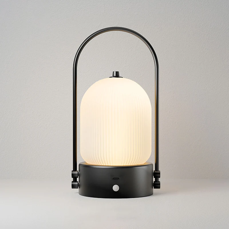 Modern Minimalist Oval Metal Iron Glass Inductive Portable USB LED Table Lamp For Bedroom