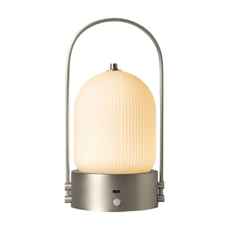 Modern Minimalist Oval Metal Iron Glass Inductive Portable USB LED Table Lamp For Bedroom